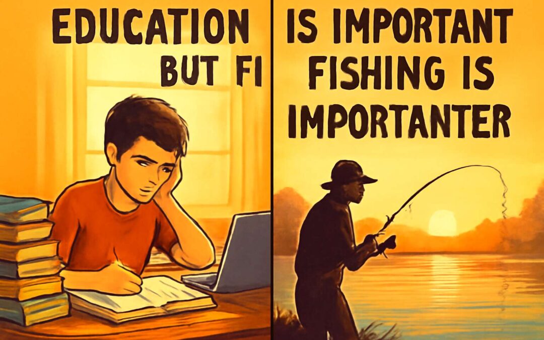 Why education is important but fishing is importanter: balancing brains and bait with humor.